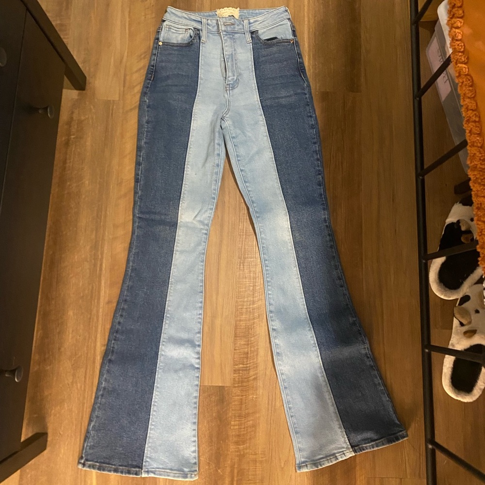Two-Tone Blue Flare Jeans
